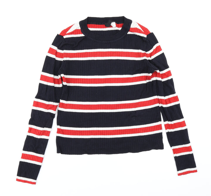 Divided Womens Blue Striped Knit Pullover Jumper Size M