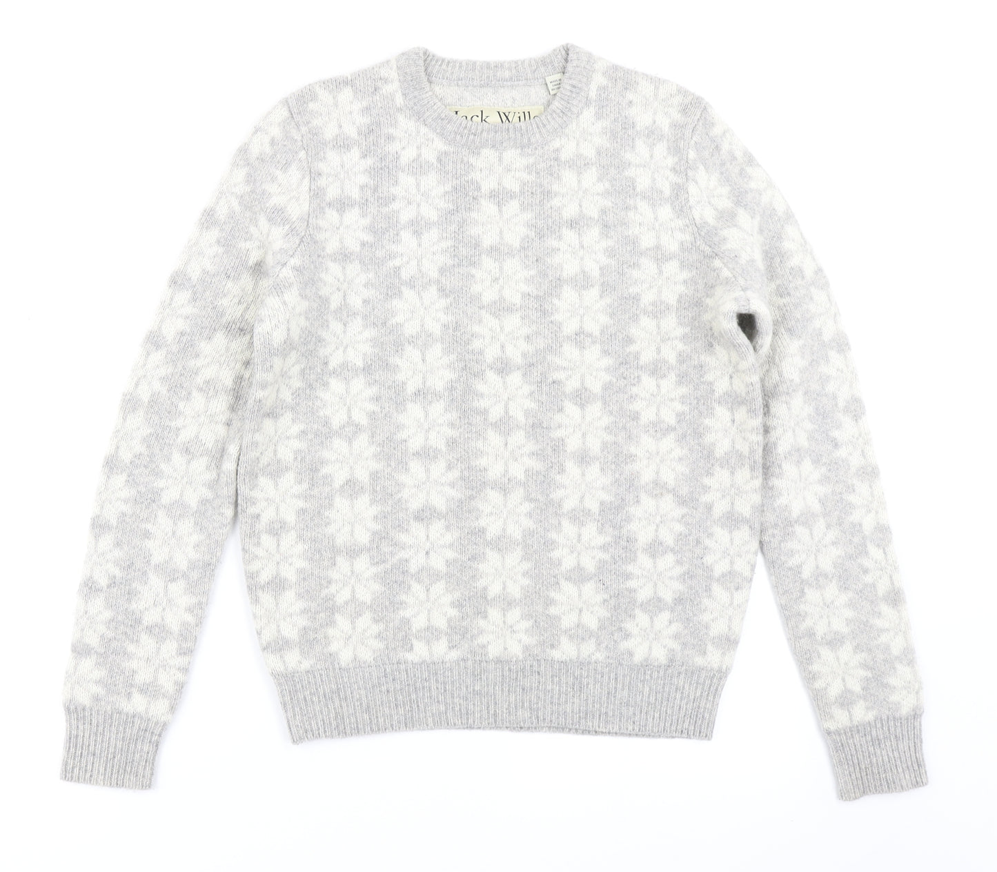 Jack Wills Womens Grey Floral Knit Pullover Jumper Size 8