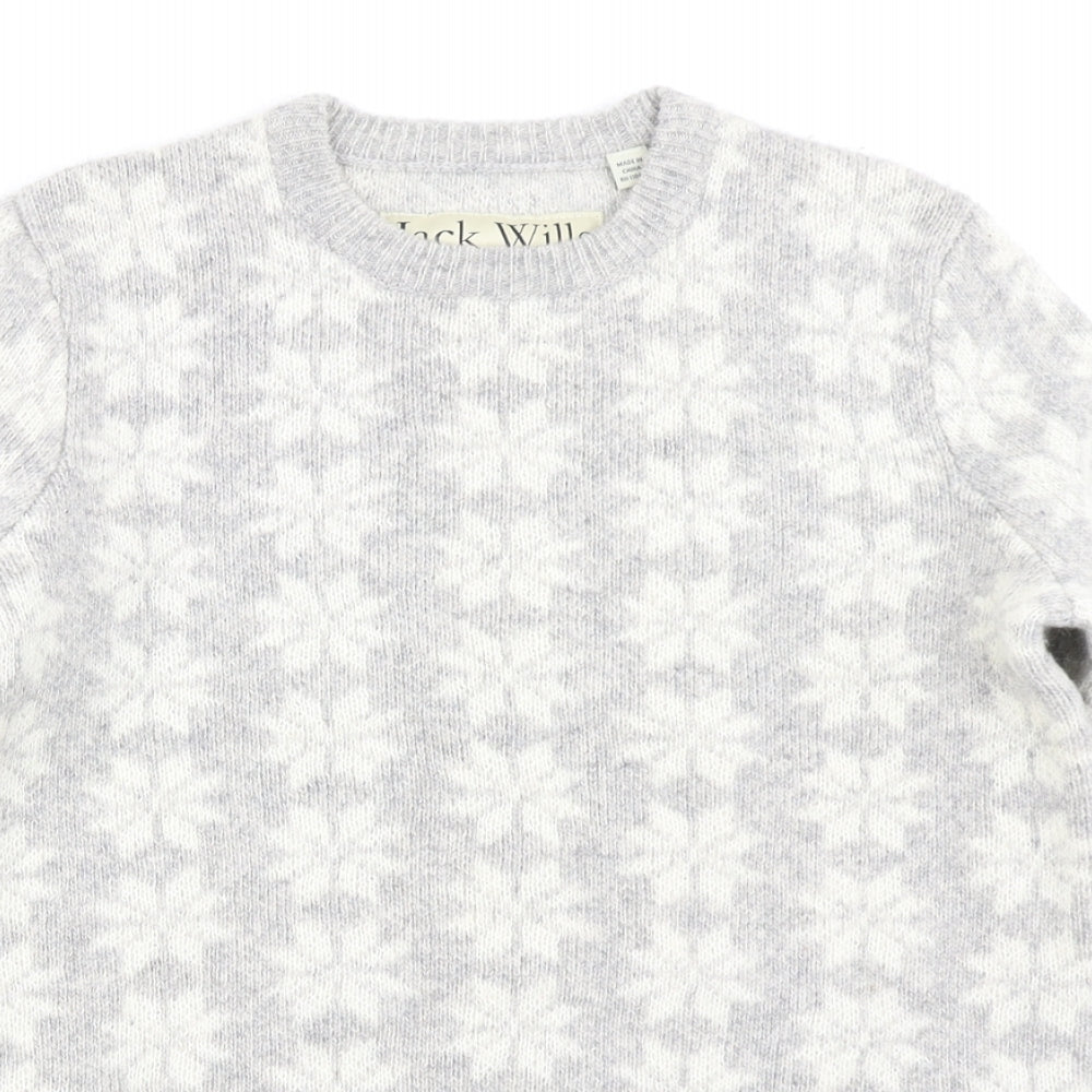Jack Wills Womens Grey Floral Knit Pullover Jumper Size 8