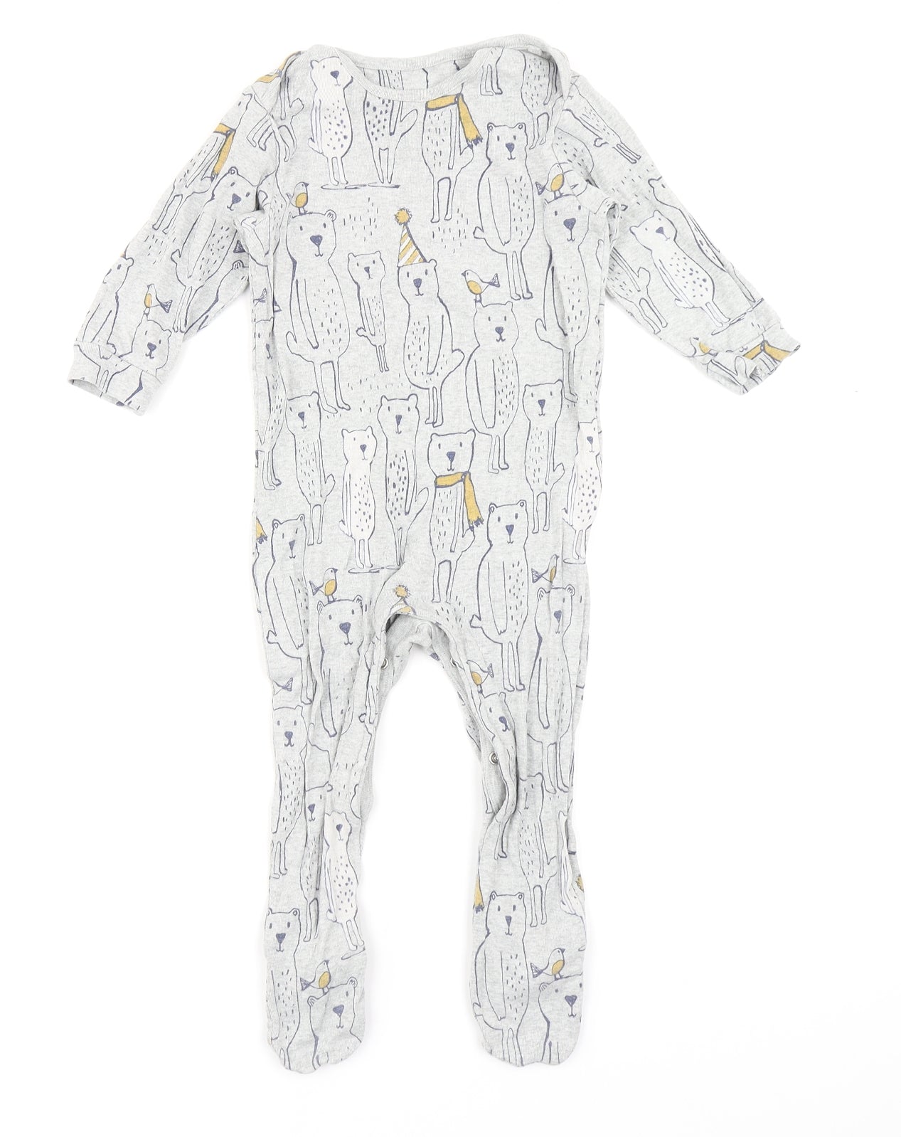 M&S Baby Grey   Babygrow One-Piece Size 12-18 Months  - Bear print