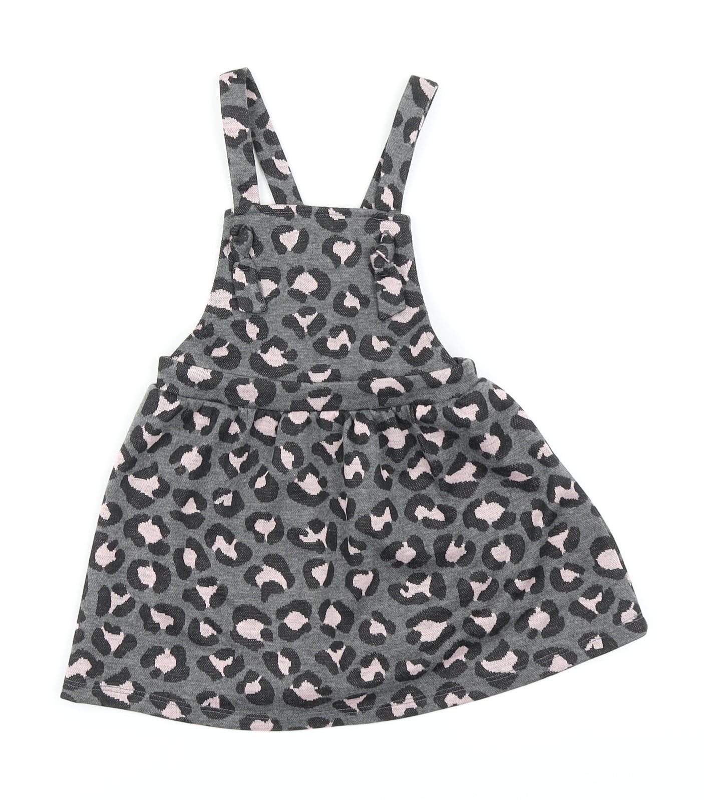 Nutmeg Girls Grey Animal Print  Pinafore/Dungaree Dress  Size 18-24 Months
