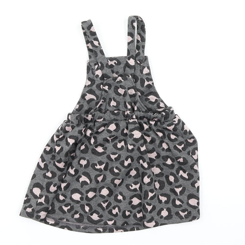 Nutmeg Girls Grey Animal Print  Pinafore/Dungaree Dress  Size 18-24 Months