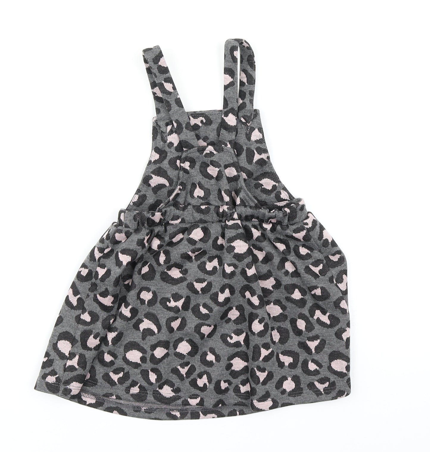 Nutmeg Girls Grey Animal Print  Pinafore/Dungaree Dress  Size 18-24 Months