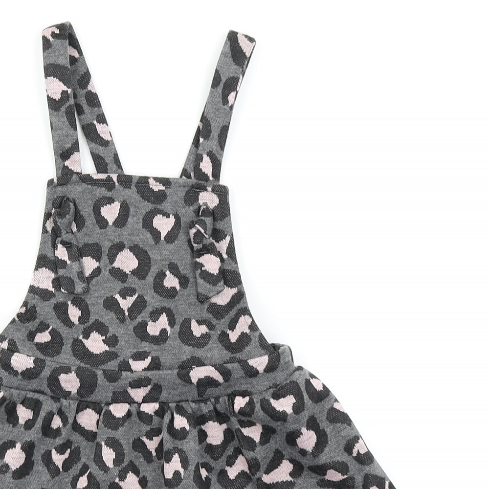 Nutmeg Girls Grey Animal Print  Pinafore/Dungaree Dress  Size 18-24 Months