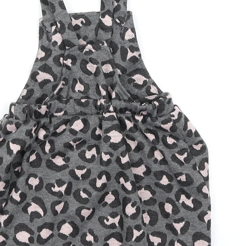 Nutmeg Girls Grey Animal Print  Pinafore/Dungaree Dress  Size 18-24 Months