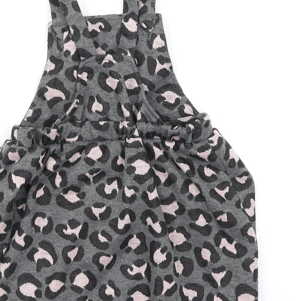 Nutmeg Girls Grey Animal Print  Pinafore/Dungaree Dress  Size 18-24 Months