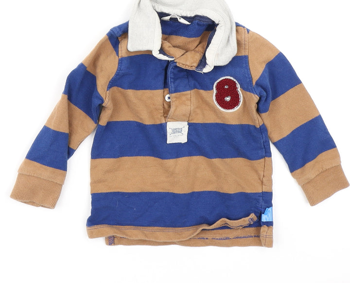 M&Co Boys Blue Striped Basic Polo Size 9-12 Months