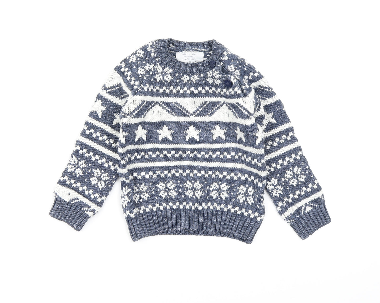 F&F  Blue Fair Isle Knit Pullover Jumper Size 18-24 Months