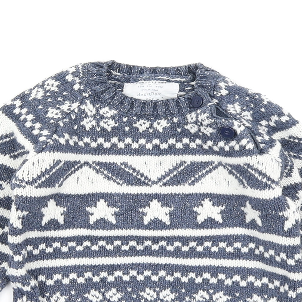 F&F  Blue Fair Isle Knit Pullover Jumper Size 18-24 Months