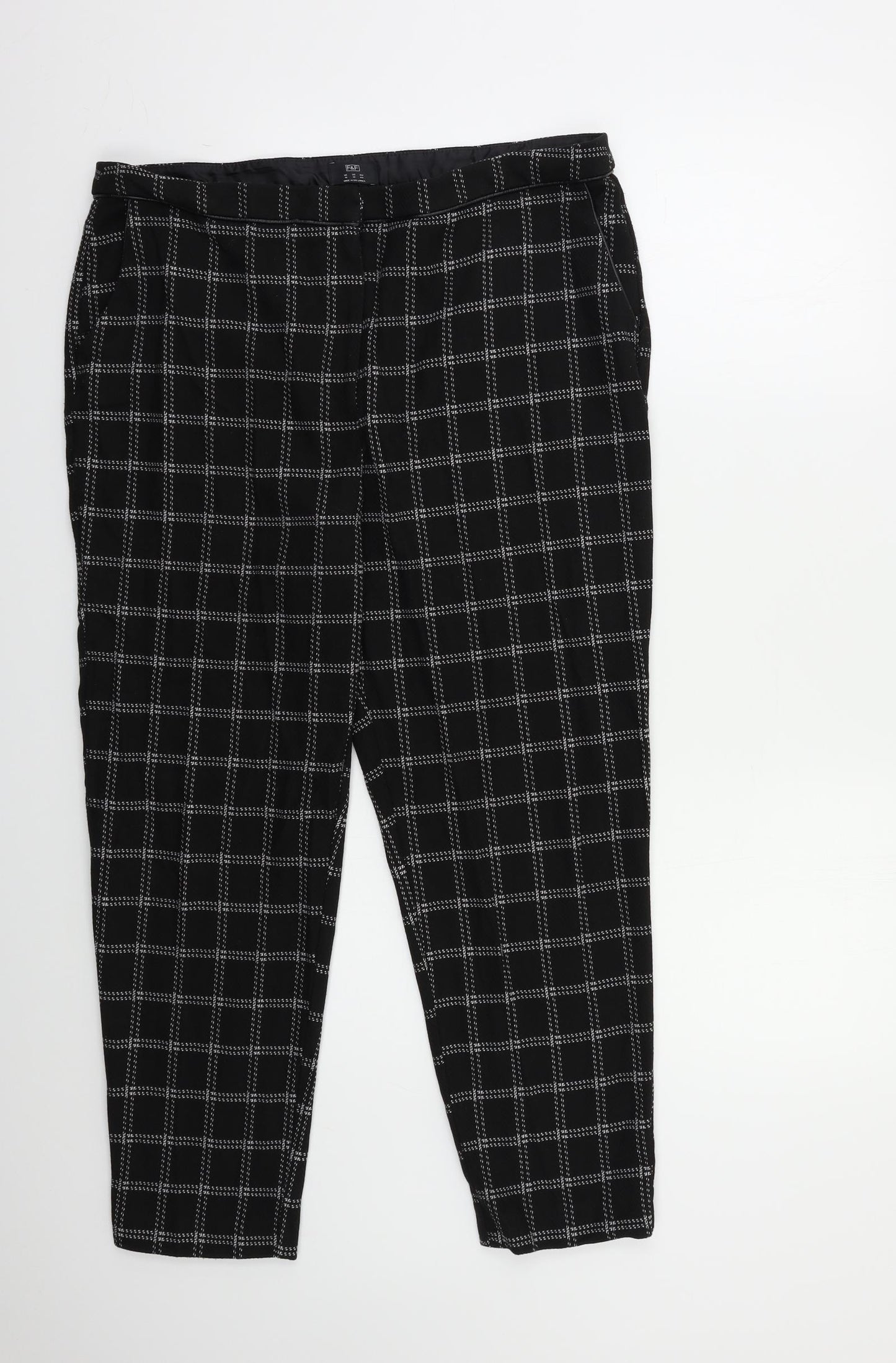 F&F Womens Black Check  Trousers  Size 16 L25 in