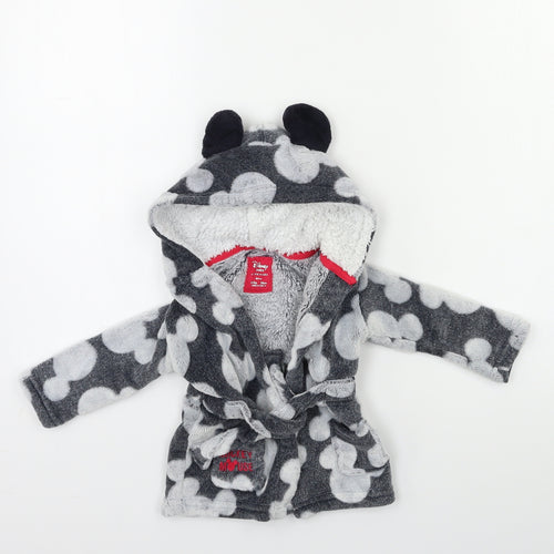 Disney Baby Grey Polka Dot Fleece Kimono Gown Size 6-9 Months