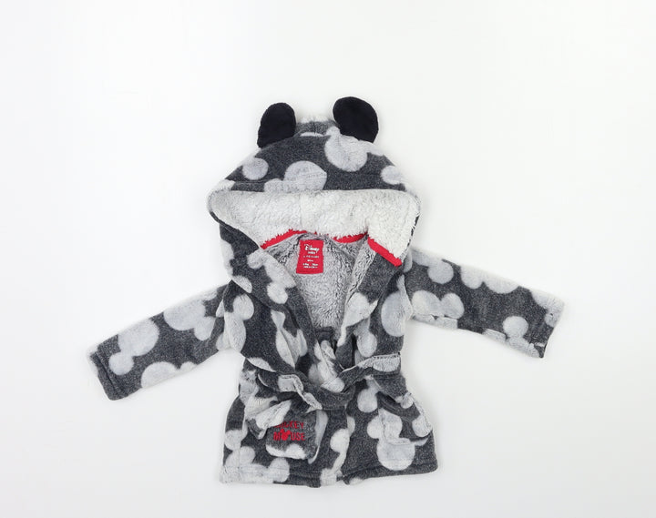 Disney Baby Grey Polka Dot Fleece Kimono Gown Size 6-9 Months