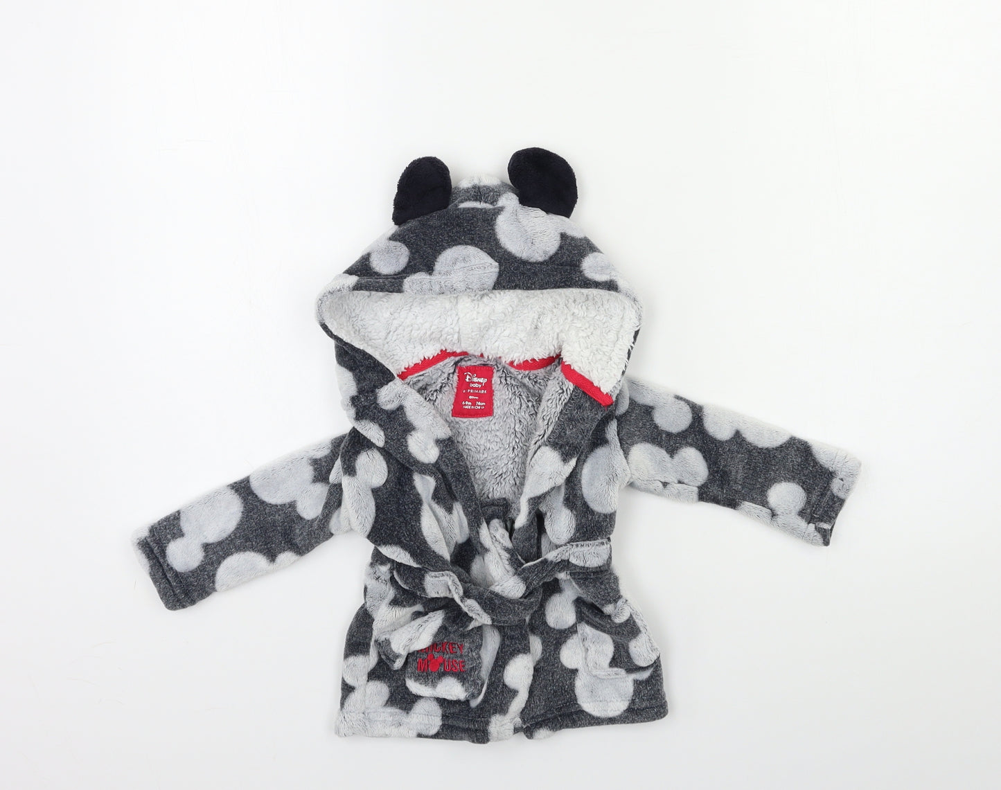 Disney Baby Grey Polka Dot Fleece Kimono Gown Size 6-9 Months