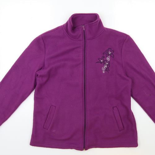 Anne De Lancay Womens Purple Floral Fleece Jacket  Size S