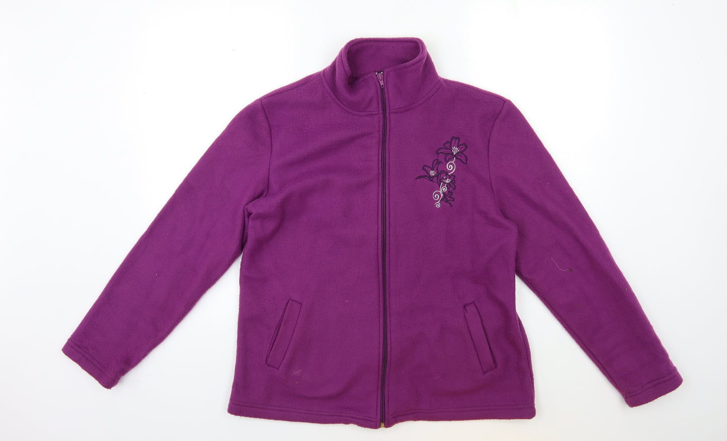 Anne De Lancay Womens Purple Floral Fleece Jacket  Size S