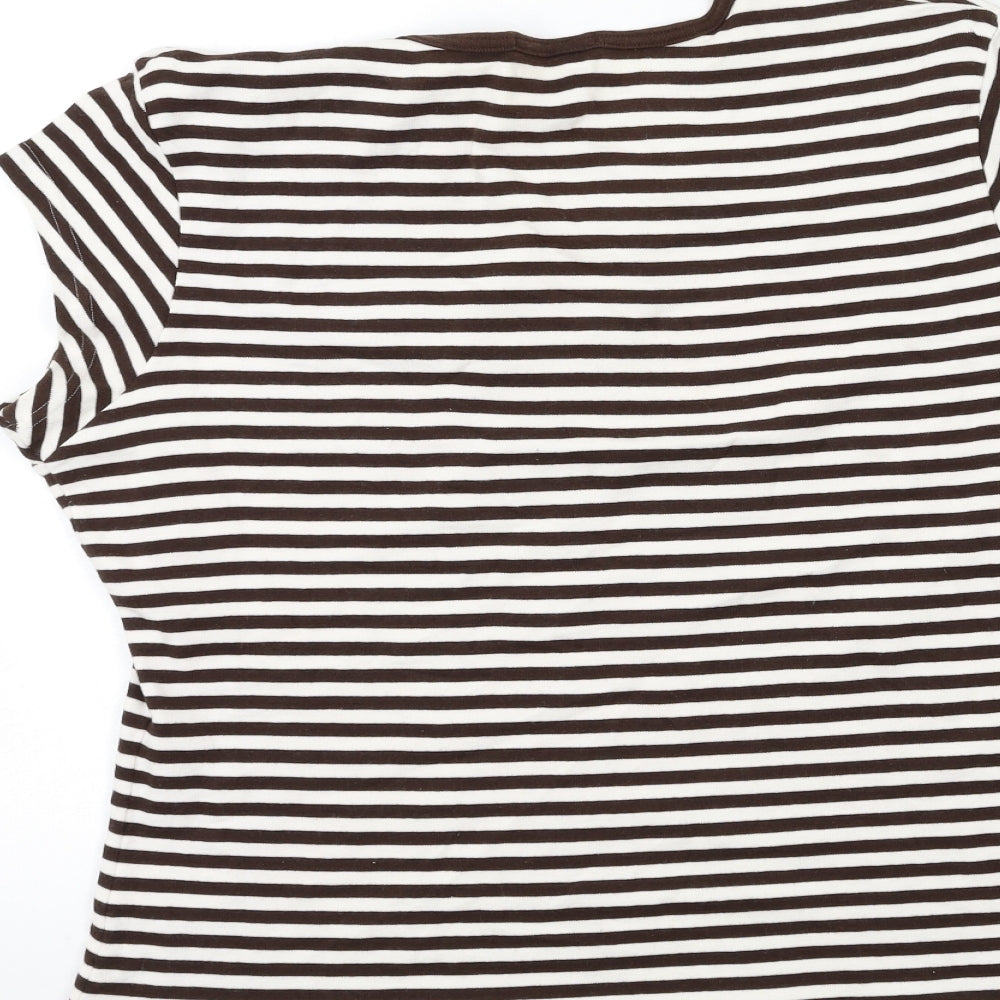 Marks and Spencer Womens Brown Striped  Basic T-Shirt Size 20