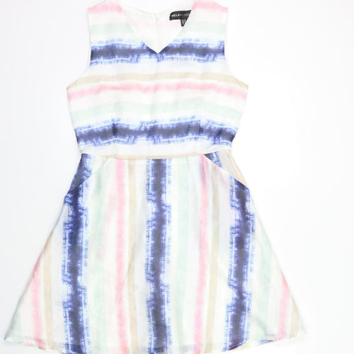 Mela London Womens White Striped  Fit & Flare  Size 10