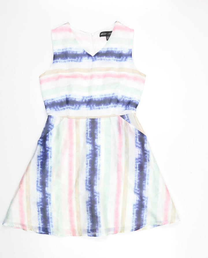 Mela London Womens White Striped Fit & Flare Size 10