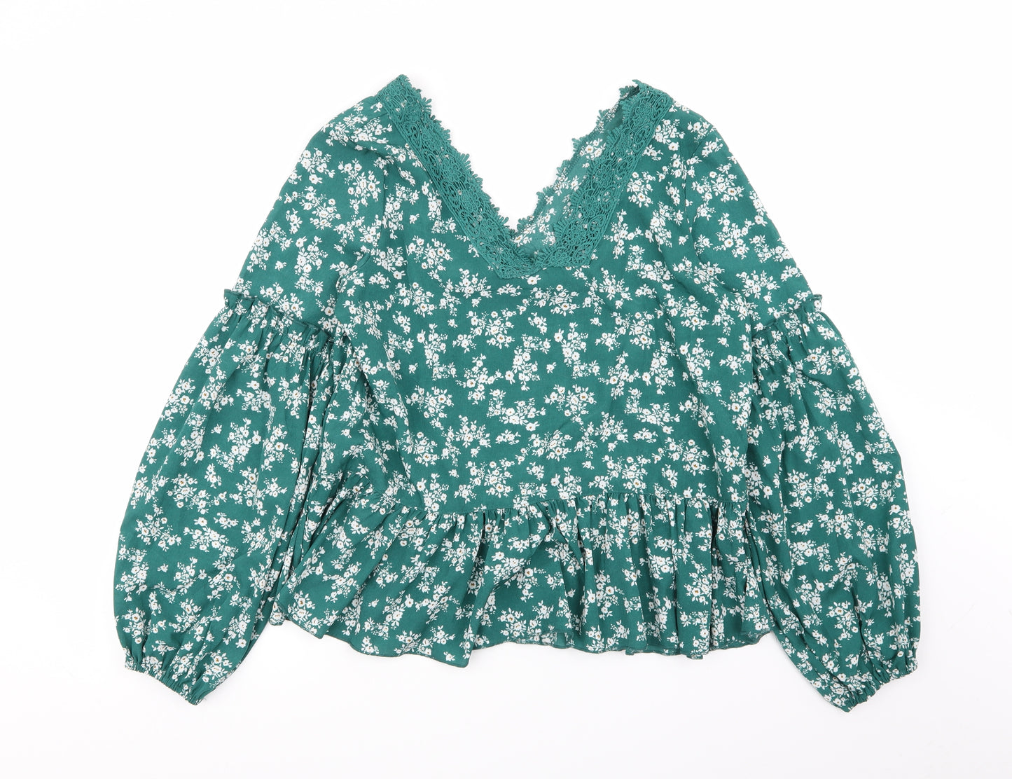 SheIn Womens Green Floral  Basic Blouse Size M