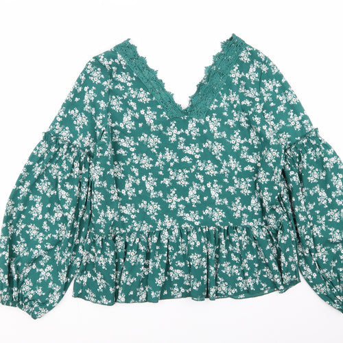 SheIn Womens Green Floral  Basic Blouse Size M