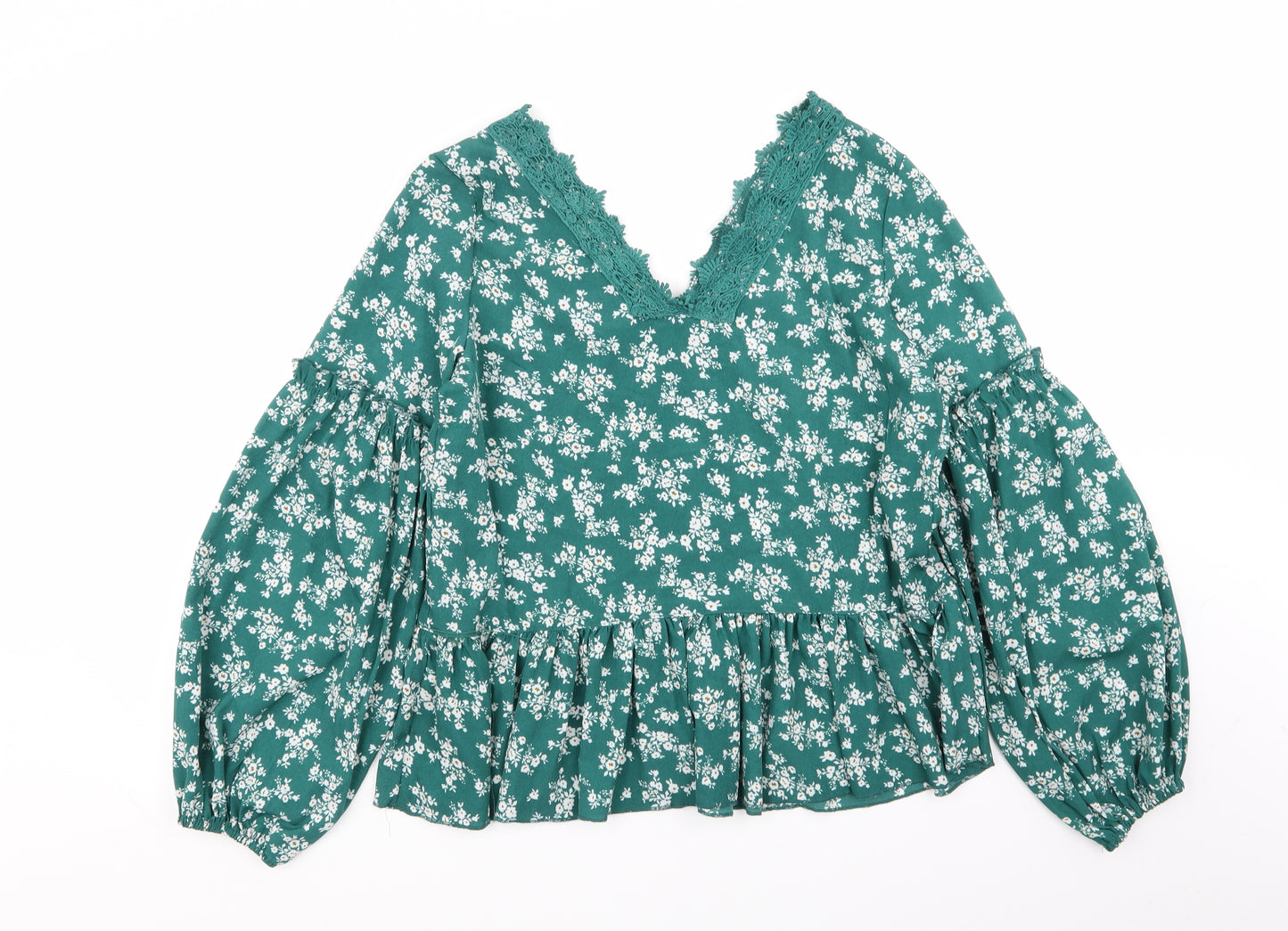 SheIn Womens Green Floral  Basic Blouse Size M