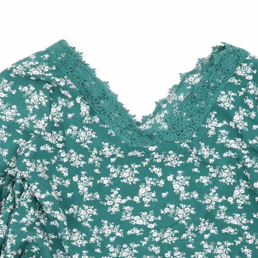SheIn Womens Green Floral  Basic Blouse Size M