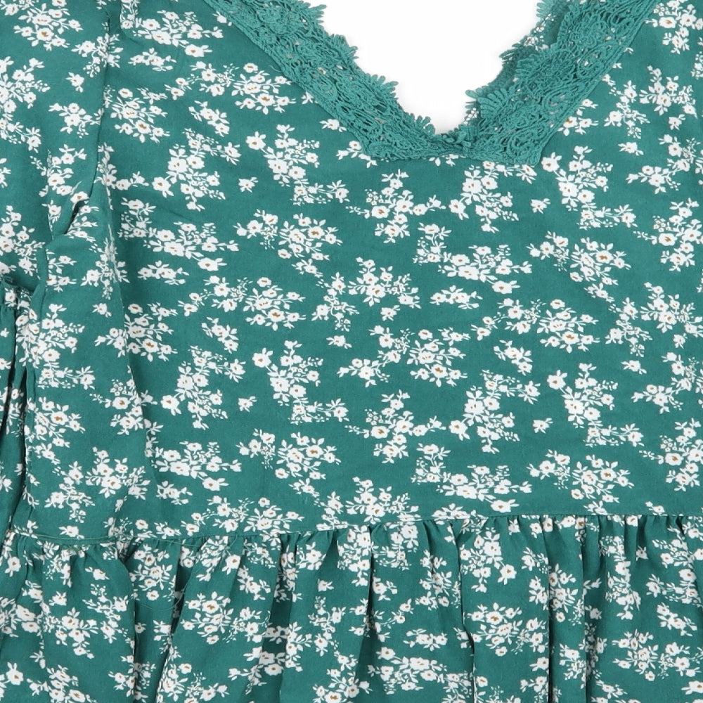 SheIn Womens Green Floral  Basic Blouse Size M