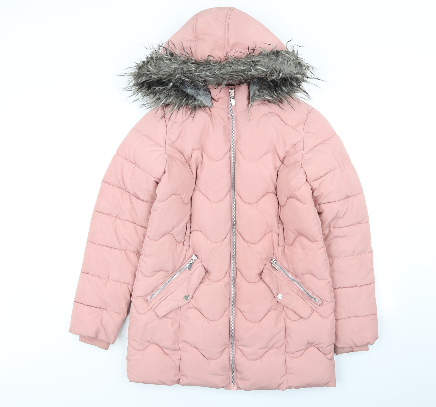 F&F Girls Pink   Parka Coat Size 13-14 Years