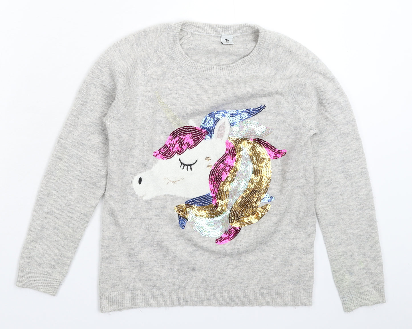 TU Girls Grey  Knit Pullover Jumper Size 10 Years