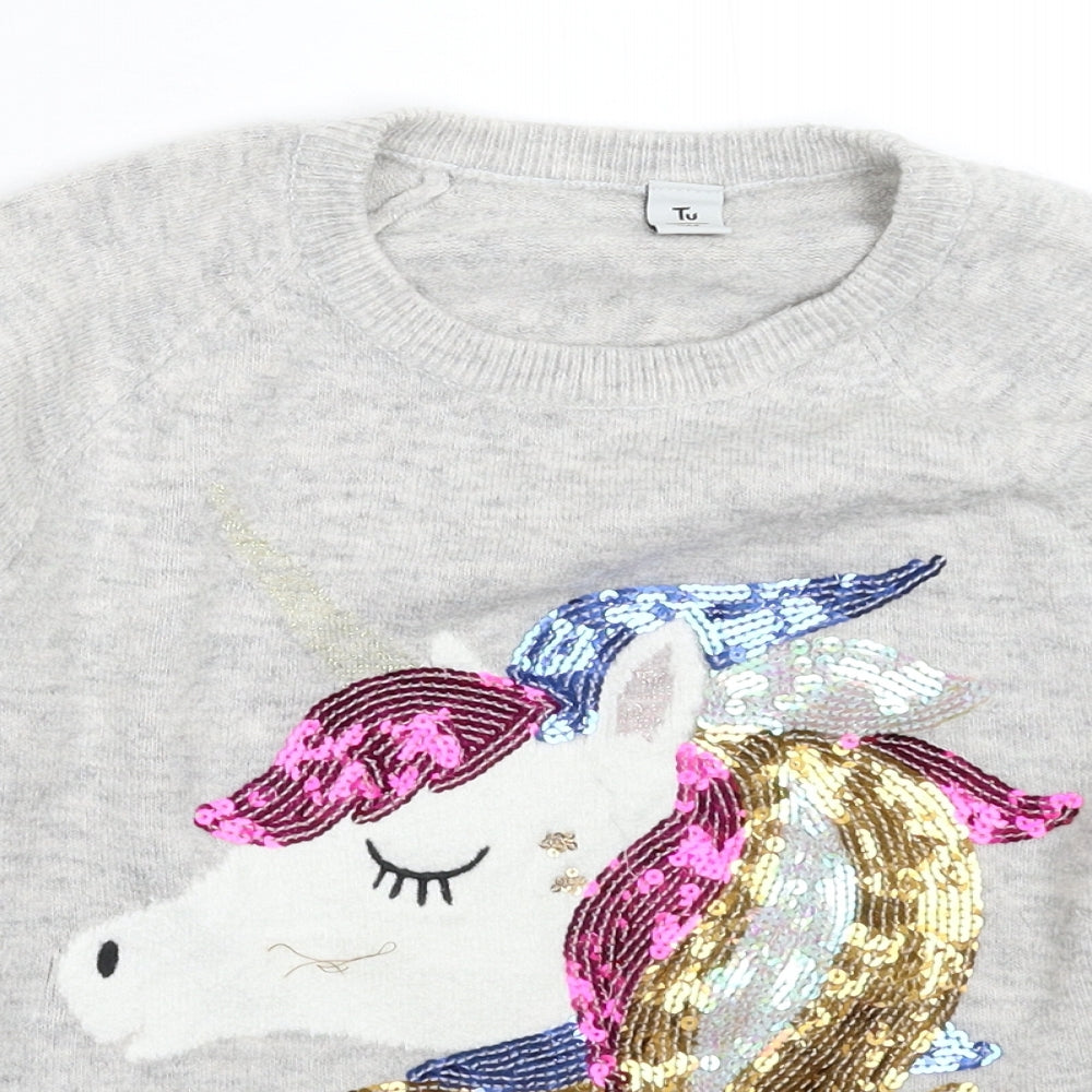 TU Girls Grey  Knit Pullover Jumper Size 10 Years