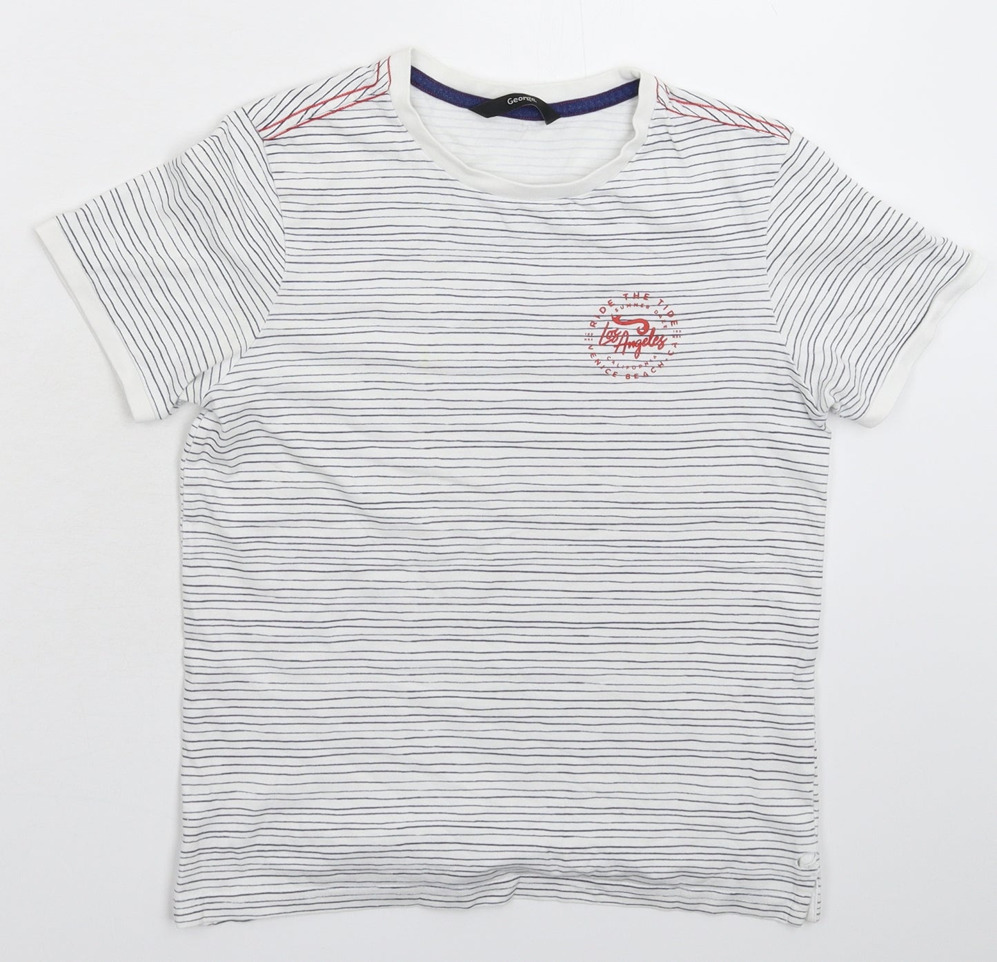 George Boys White Striped  Basic T-Shirt Size 10-11 Years