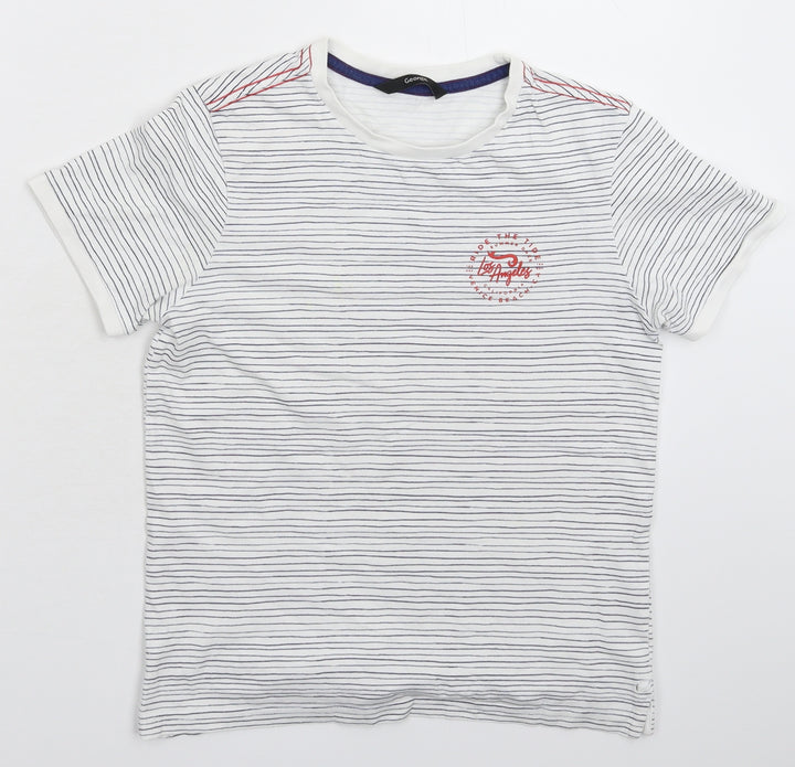George Boys White Striped  Basic T-Shirt Size 10-11 Years