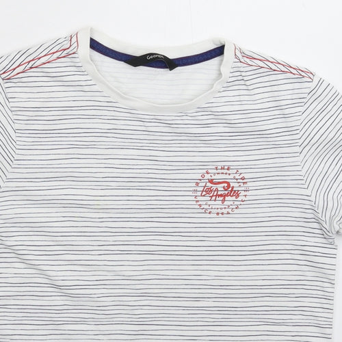 George Boys White Striped  Basic T-Shirt Size 10-11 Years