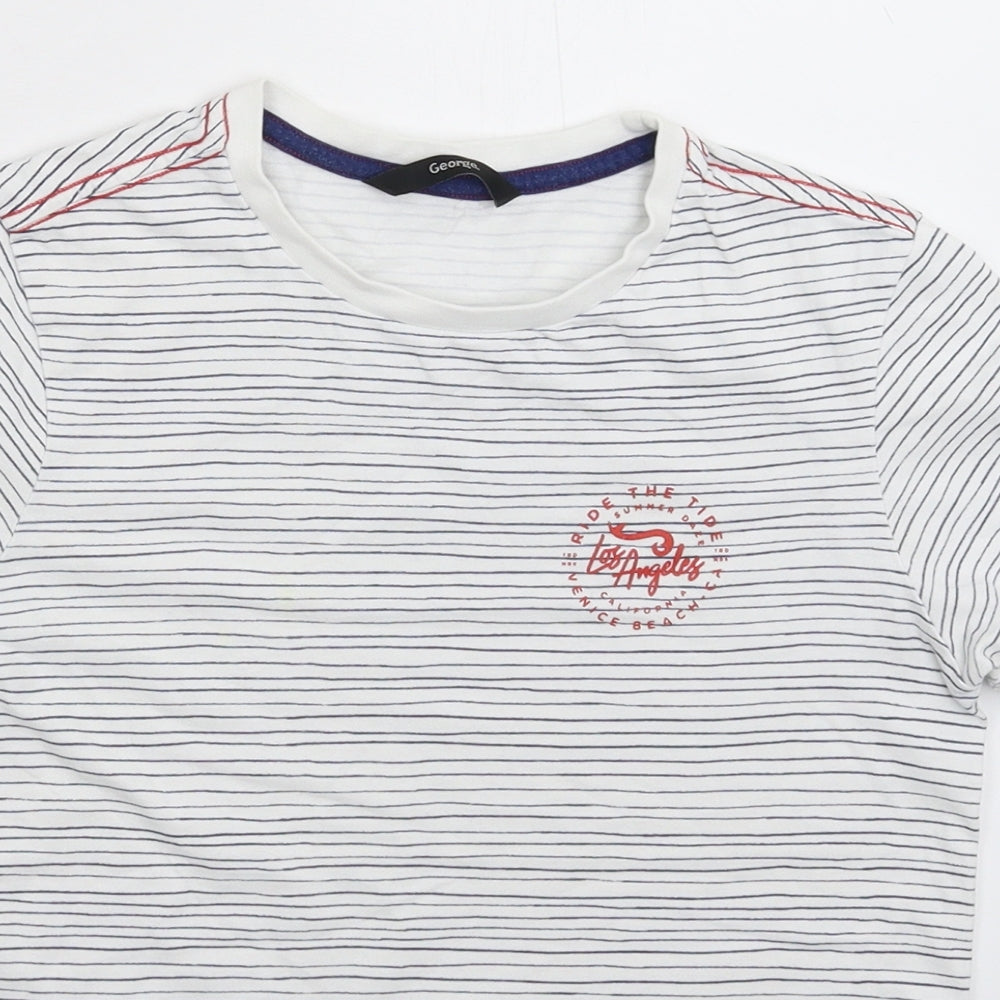George Boys White Striped  Basic T-Shirt Size 10-11 Years