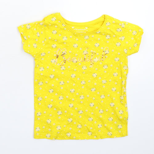 Primark Girls Yellow Floral  Basic T-Shirt Size 6-7 Years