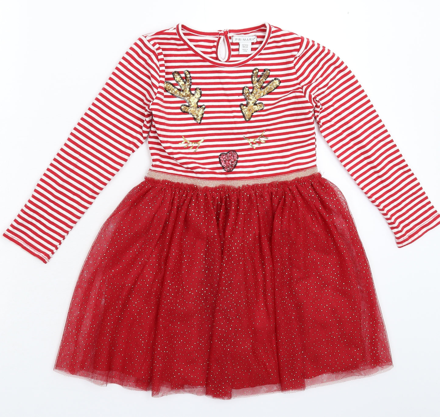 Primark Girls Red Striped  Fit & Flare  Size 6-7 Years