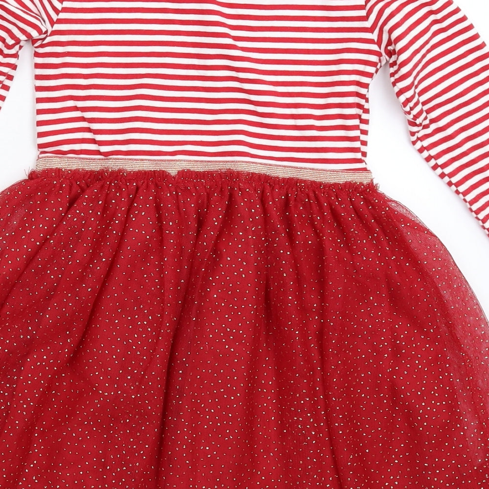 Primark Girls Red Striped  Fit & Flare  Size 6-7 Years