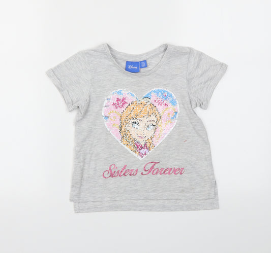Front view of Disney girls’ grey animal print basic t-shirt, size 3-4, years