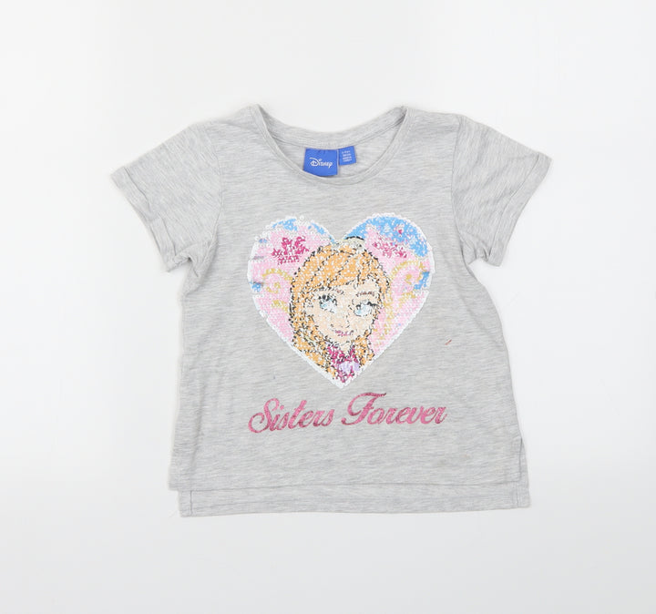 Disney Girls Grey Animal Print  Basic T-Shirt Size 3-4 Years
