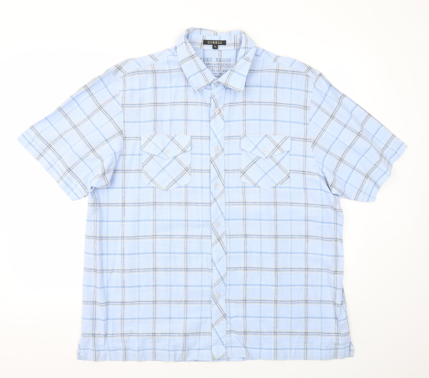 George Mens Blue Check   T-Shirt Size XL