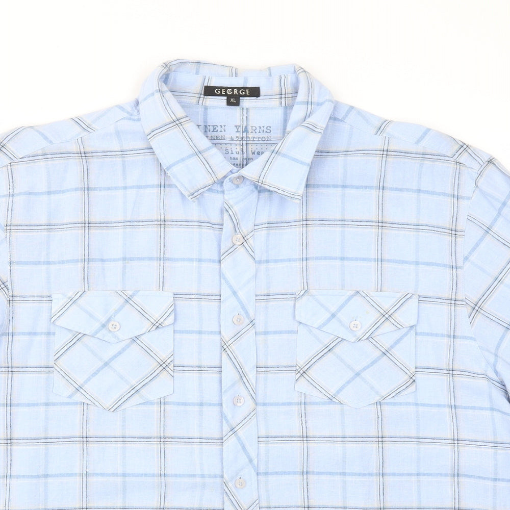 George Mens Blue Check   T-Shirt Size XL