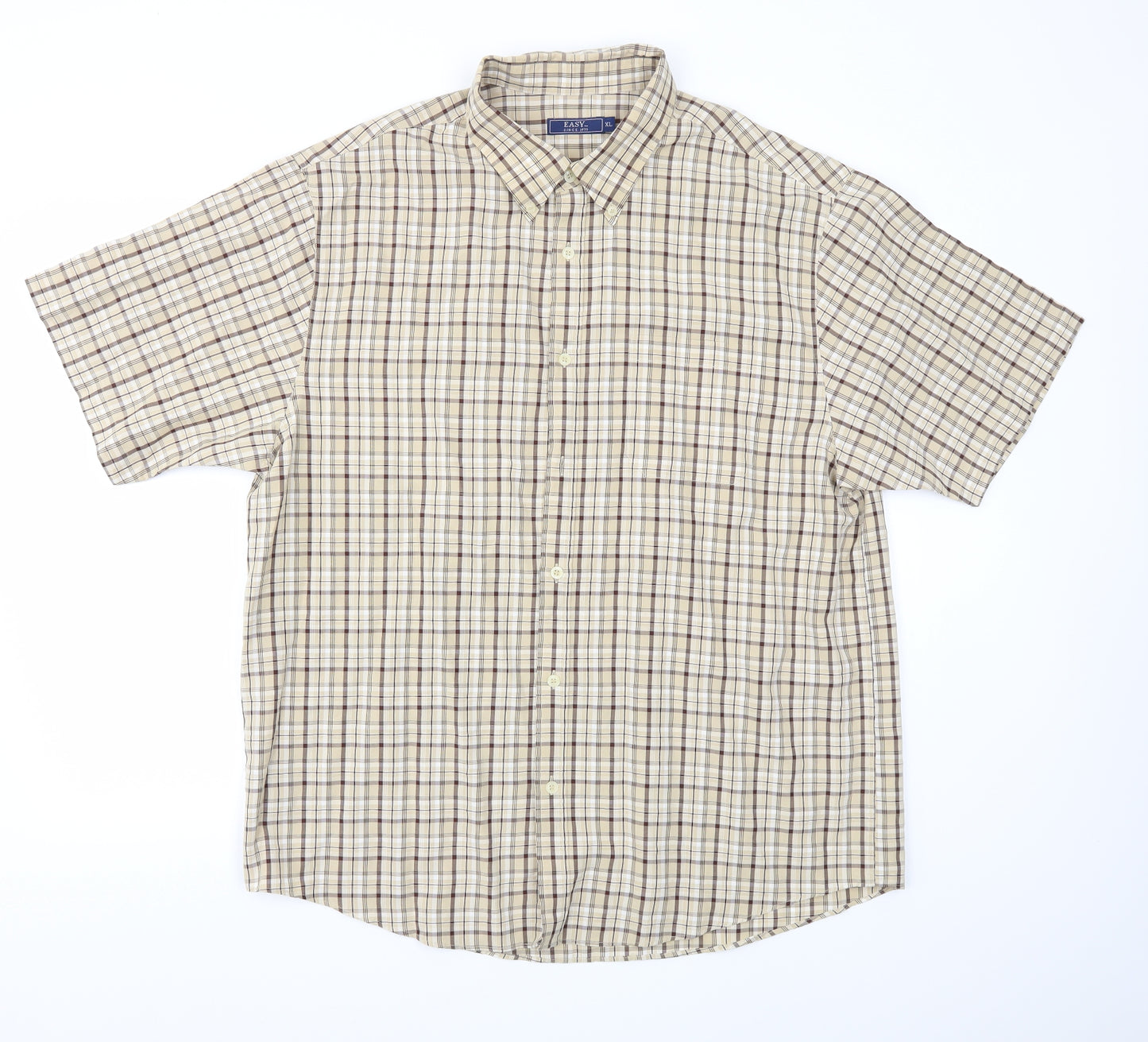 Easy Mens Brown Check   T-Shirt Size XL