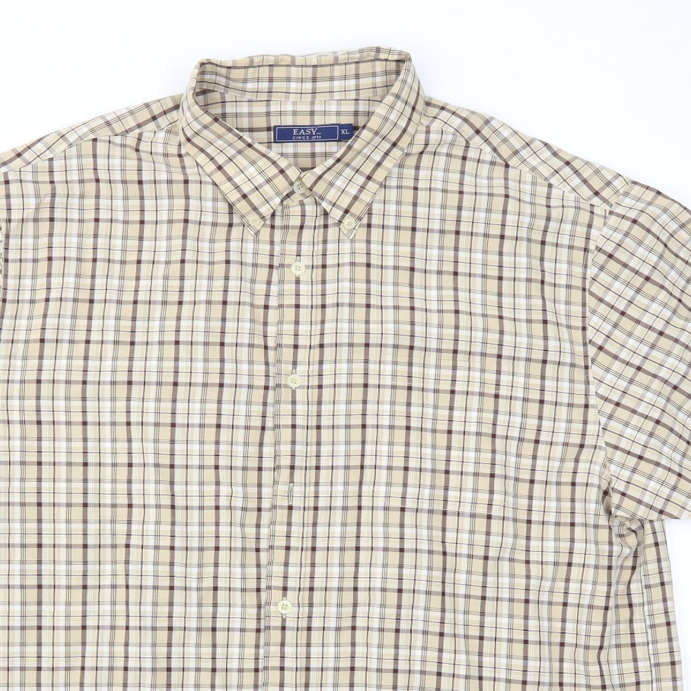 Easy Mens Brown Check   T-Shirt Size XL