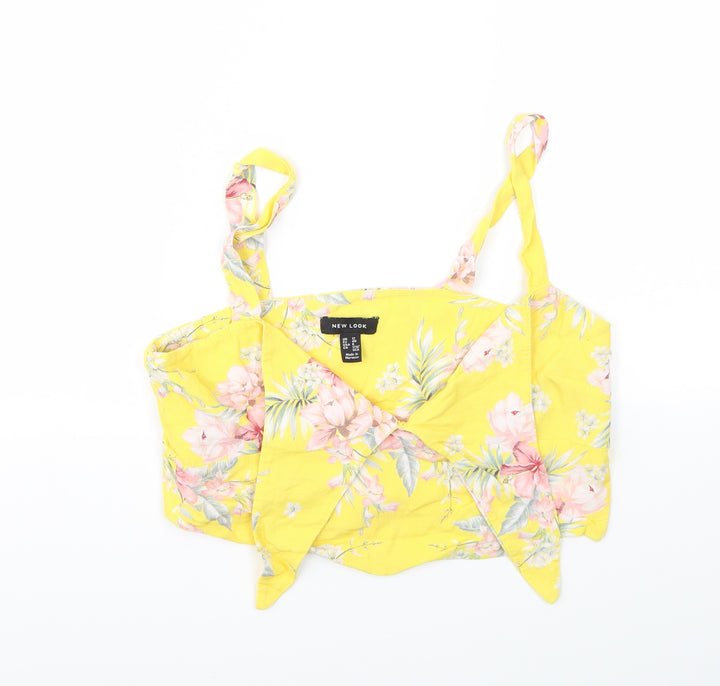 New Look Womens Yellow Floral Basic T-Shirt Size 12