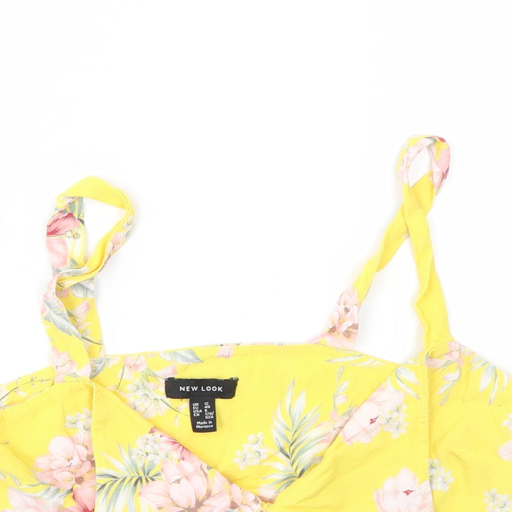 New Look Womens Yellow Floral  Basic T-Shirt Size 12