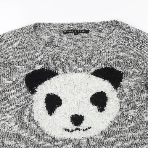 Heart & soul Womens Grey  Knit Pullover Jumper Size 10  - Panda