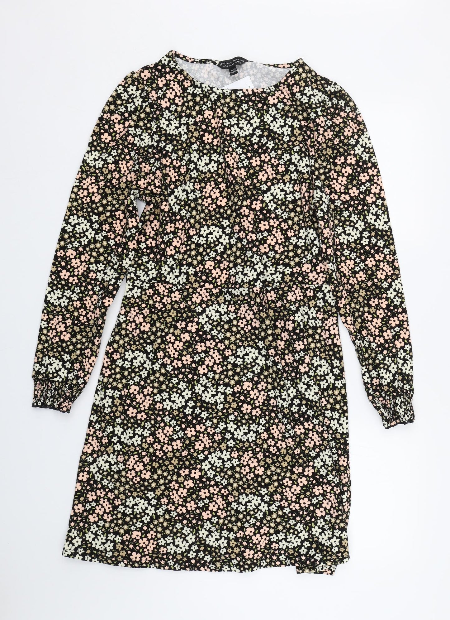Dorothy Perkins Womens Black Floral  T-Shirt Dress  Size 18