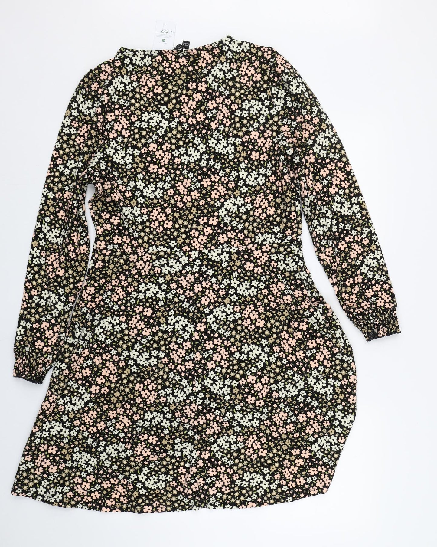 Dorothy Perkins Womens Black Floral  T-Shirt Dress  Size 18