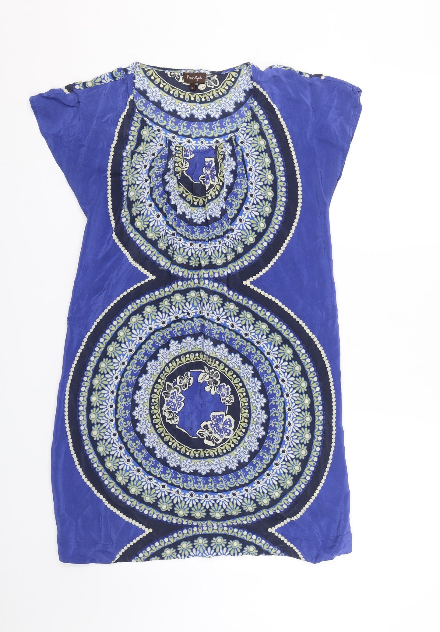 Phase Eight Womens Blue Floral  T-Shirt Dress  Size 8