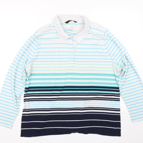BM Casual Womens Blue Striped  Basic Polo Size XL